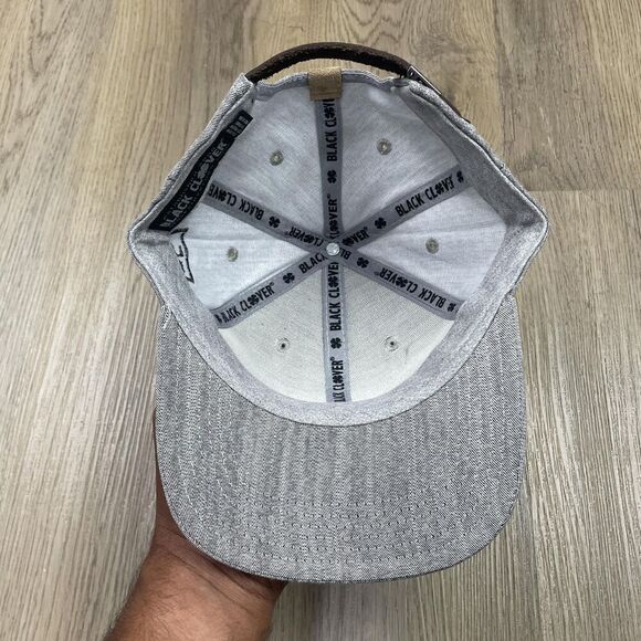 Black Clover Hat Cap Strap Back Gray Topgolf Patch Leather Adjustable Mens Golf - Picture 8 of 9
